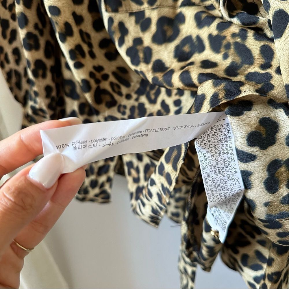 Zara Animal Printed Leopard Oversized Blouse Button Down Shirt Collar - Picture 7 of 7